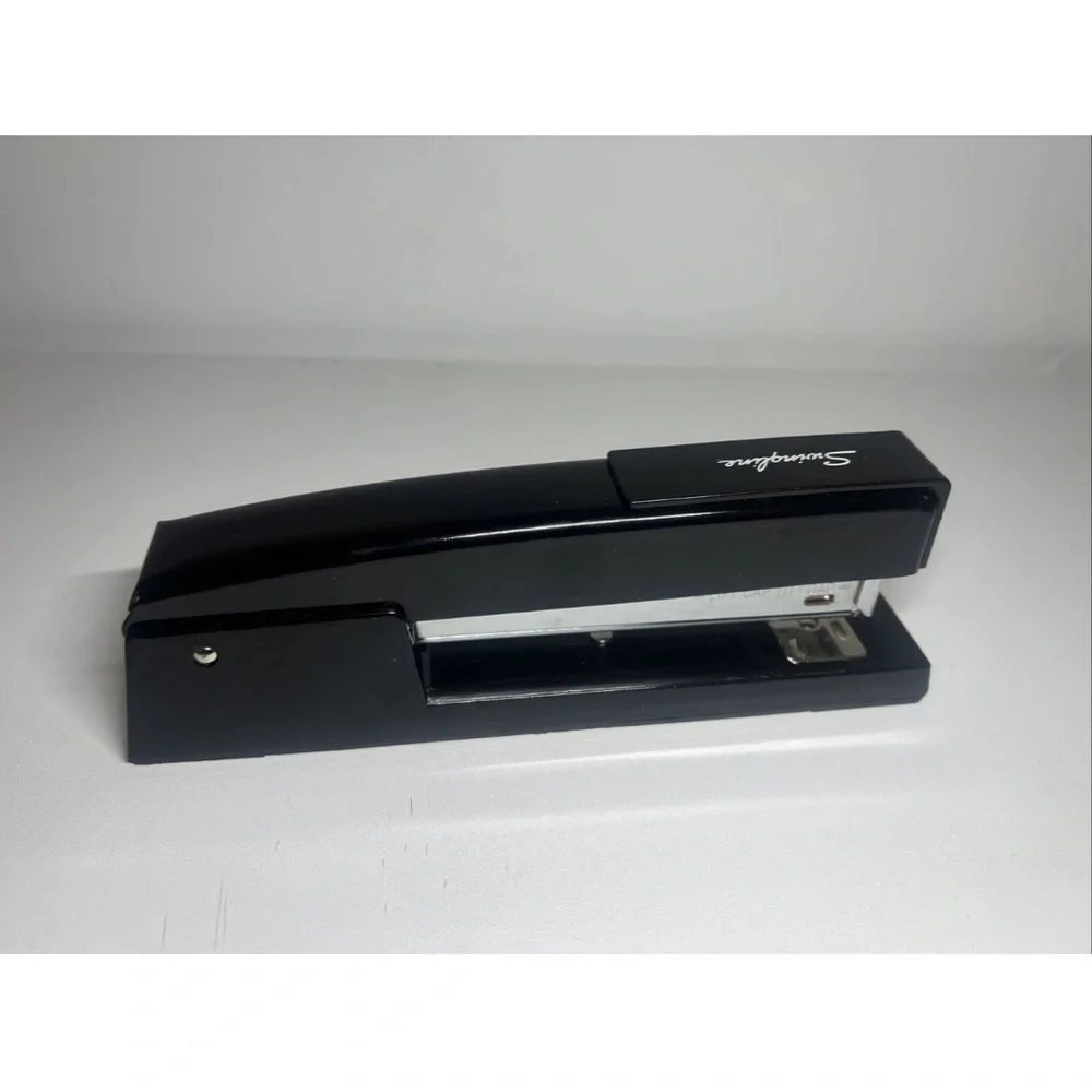 7” EUC Vintage Swingline Desk Stapler Model 747 Heavy Metal Black Chrome Retro
